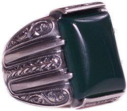 Sterling Silver Unisex Ring, Jade Natural Gemstone, Steel Pen Craft Handmade