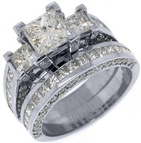 14k White Gold 3.5 Carats Princess 3-Stone Diamond Engagement Ring Bridal Set