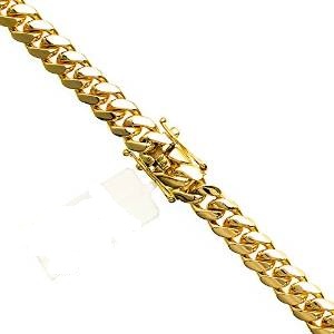 14K Yellow Gold Miami Cuban Solid Chain Mens Gold Necklaces