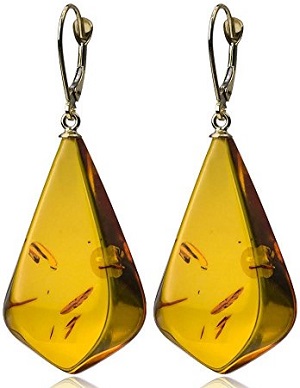 14K Gold Amber Drop Earrings