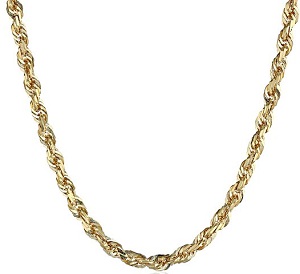14k Yellow Gold Solid Diamond-Cut Rope Chain Necklace