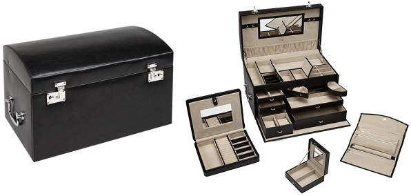 Seya Large Locking Leather Jewelry Box with Travel Inserts