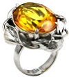 Honey Amber Sterling Silver Faceted Collection Oval Ring