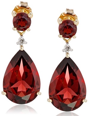 10k Yellow Gold, Gemstone, and Diamond Drop Earrings