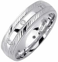 0.16ct TDW White Diamonds Platinum Center Stripe Mens Comfort Fit Wedding Band