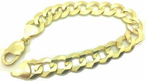 Mens 10k Yellow Gold 11mm Solid Curb Chain Bracelet