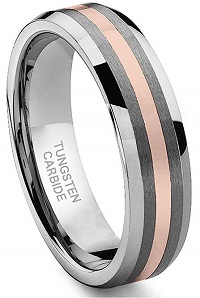 6MM Tungsten Carbide 14K Rose Gold Inlay Wedding Band Ring