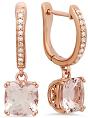10K Rose Gold Cushion Morganite & Round White Diamond Ladies Dangling Drop Earrings
