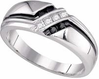 10kt White Gold Mens Round Black Color Enhanced Diamond Band Ring