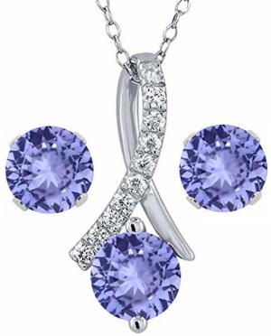 1.97 Ct Round Blue Tanzanites Sterling Silver Pendant and Earrings Set