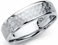 14k White Gold 5.5mm Hammered Finish Comfort Fit Wedding Band