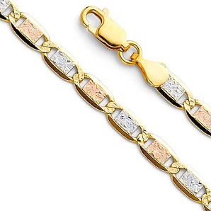 14k Tri Color Gold Solid 4mm Polished Valentino Chain Necklace