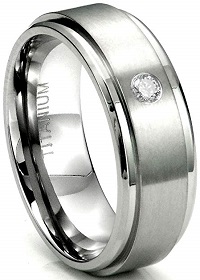Titanium 8mm Solitaire Diamond Wedding Ring With Brush Center