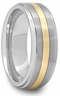 8 mm Mens Tungsten Carbide Rings Wedding Bands Raised Center with Gold Inlay