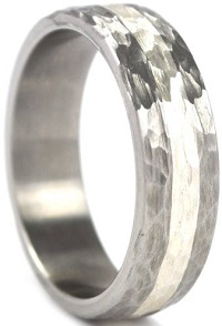 6 mm Titanium Ring with a Sterling Silver Inlay and a Hammered Finish