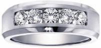 1.00 CT TW 5-Stone Channel Set Diamond Mens White Gold Wedding Bands Ring in 14k White Gold