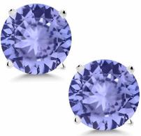 14K White Gold Natural Genuine Blue Tanzanite Earrings 1.80 Ct Gemstone Birthstone Stud 6MM Round