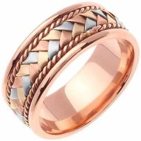 14K Tri Color Gold Braided Basket Weave Mens Comfort Fit Wedding Band