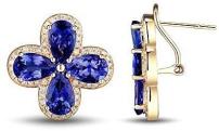 Diamond Natural Tanzanite 14K Yellow Gold Earrings Set