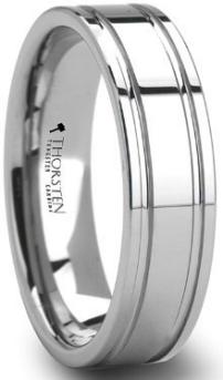 Dual Offset Grooves Mens Tungsten Carbide Wedding Ring - 6mm