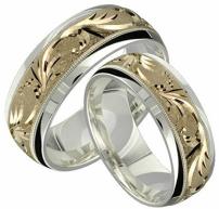 Alain Raphael 2 Tone Sterling Silver and 10k Yellow Gold 8 Millimeters Wide Wedding Band Ring Set Him and Her