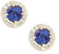 2.65 Carat Natural Blue Tanzanite and Diamond (F-G Color, VS1-VS2 Clarity) 14K Yellow Gold Stud Earrings