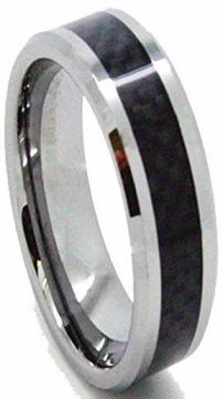 8mm Tungsten Carbide Black Carbon Fiber Wedding Ring