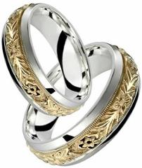 Alain Raphael 2 Tone Sterling Silver and 10k Yellow Gold 7 Millimeters Wide Wedding Band Ring Set