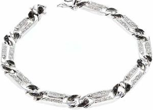 Mens Diamond Bracelet, 14kt White gold Diamond & Black Diamond Bracelet, D- 1.60