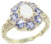 925 Sterling Silver Natural Opal and Tanzanite Womens Cluster Ring