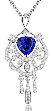 Beyond jewelry Blue Tanzanites Diamonds Wedding 14K White Gold Pendant