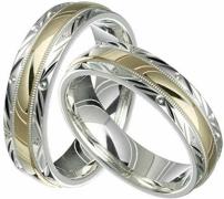 Alain Raphael 2 Tone Sterling Silver and 10k Yellow Gold 6 MM Wide Wedding Band Ring Set Him and Her