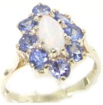 925 Sterling Silver Real Genuine Opal and Tanzanite Womens Band Ring