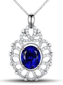 14K White Gold Blue Tanzanites Pendant with Diamonds Pendant