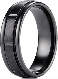 Benchmark Black Titanium 7mm Comfort-Fit Satin-Finished Round Edge Design Wedding Band Ring 