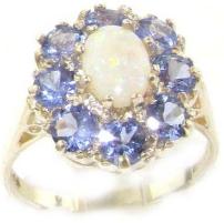 10k White Gold Real Genuine Opal and Tanzanite Womens Band Ring