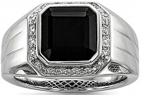 925 Sterling Silver Black Onyx and Diamond Engagement Ring for Men