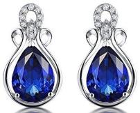 Vintage Blue Natural Tanzanite White Gold 14K Real Diamond Dangle Engagement Earrings