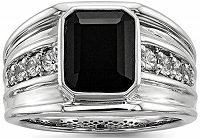 Sterling Silver White Sapphire and Onyx Engagement Ring For Men (0.64ct)