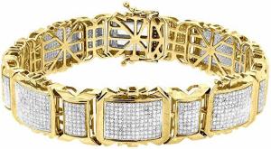 10K Yellow Gold Round Cut Diamond Link Bracelet 3.75 Cttw