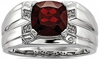 925 Sterling Silver Cushion Cut Garnet and Diamond Engagement Ring for Men