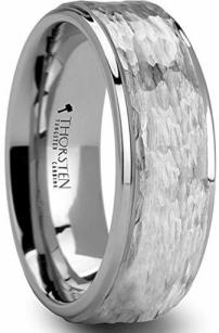 White Tungsten Carbide Hammered Finish Wedding Ring 10mm Band