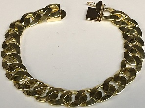 14Kt Solid Yellow Gold Heavy Handmade Curb Link Mens Bracelet 8 Inches 38 Grams 10 Mm