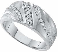 Mens White Gold Wedding Bands Solid 10k With Diamonds Three Row Curve Style