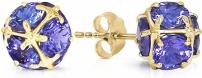 14K Solid Gold Stud Earrings with Natural Tanzanites