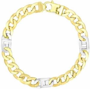 14K Two-Tone Gold Men's Bracelet with Curb Design Chain Bridal Jewelry