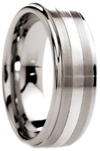 8 mm Mens Tungsten Carbide Wedding Bands Raised Center with Platinum Inlay