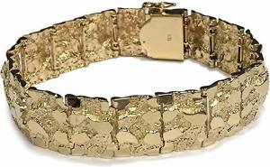 10Kt Solid Gold Mens Nugget Bracelet 17 Mm Heavy 40 Grams