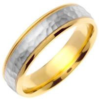 7mm Sterling Silver and Gold Plated Two Tone Hammered Texture Milgrain Wedding Ring for Men