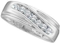 10kt White Gold Mens Round Channel-set Diamond Single Row Wedding Band Ring